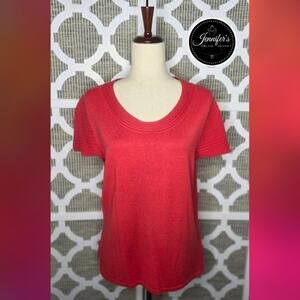 Jones Wear Orange Ribbed Scoop Neckline and Short Sleeves Sweater Size Large